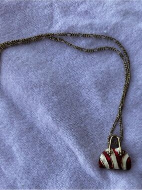 Gold-Tone Red and White Purse Pendant Necklace